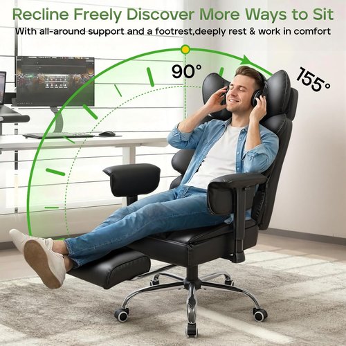 Regine Switzerland Ergonomic Office Chair - Big & Tall Design with Footrest & Lumbar Support | Comfy 155° Recliner