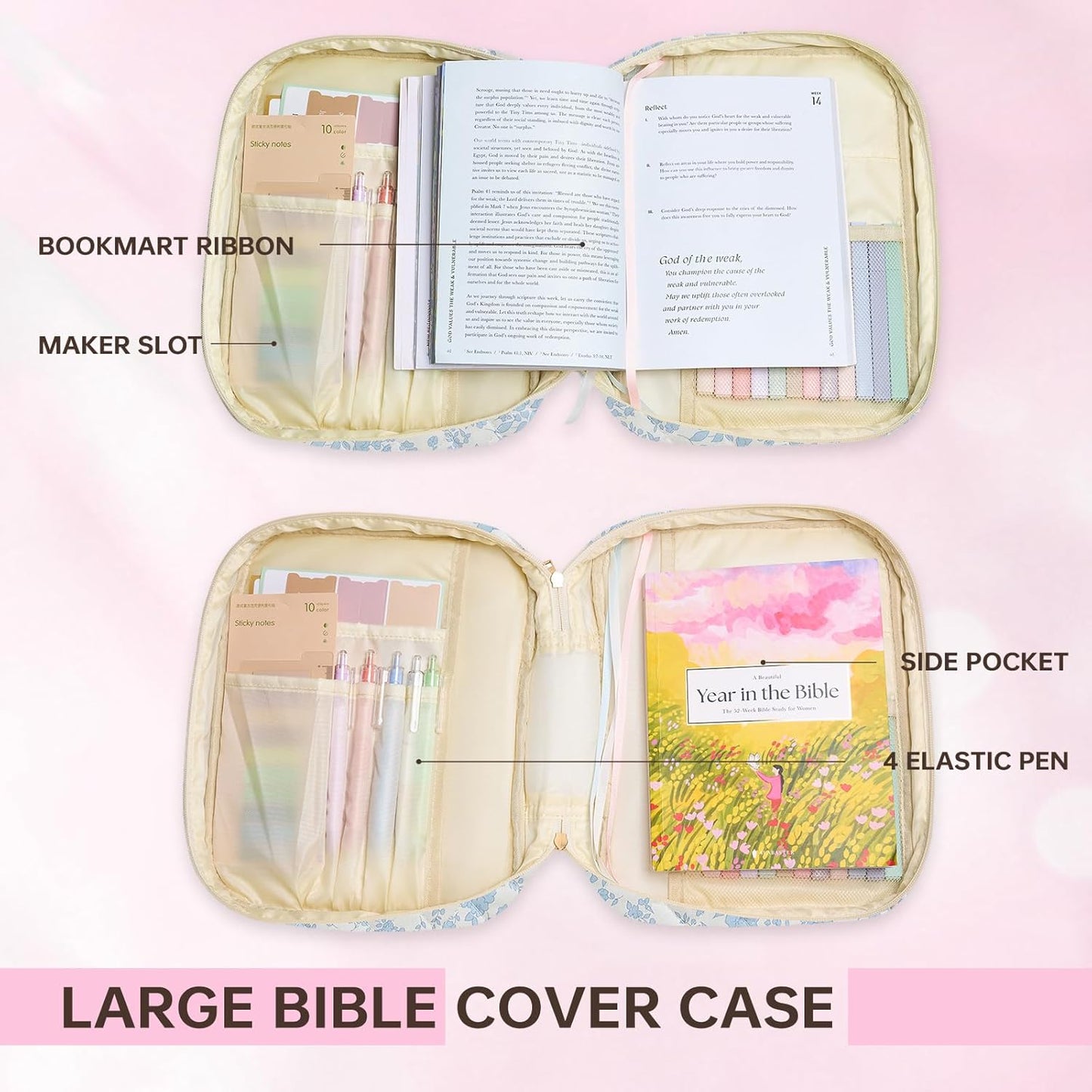 Skiennix Bible Cover - Quilted Large Bible Carrying Case for Women | Blue Floral Design