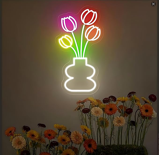 Tulip Flower Neon Sign for Wall Decor LED Tulip Lamp for Bedroom Wall Decor Flower Shop Decor, Tulip Sign for Living Room Studio Bedroom Party Decoration, Mother's or Valentine's Day Gifts