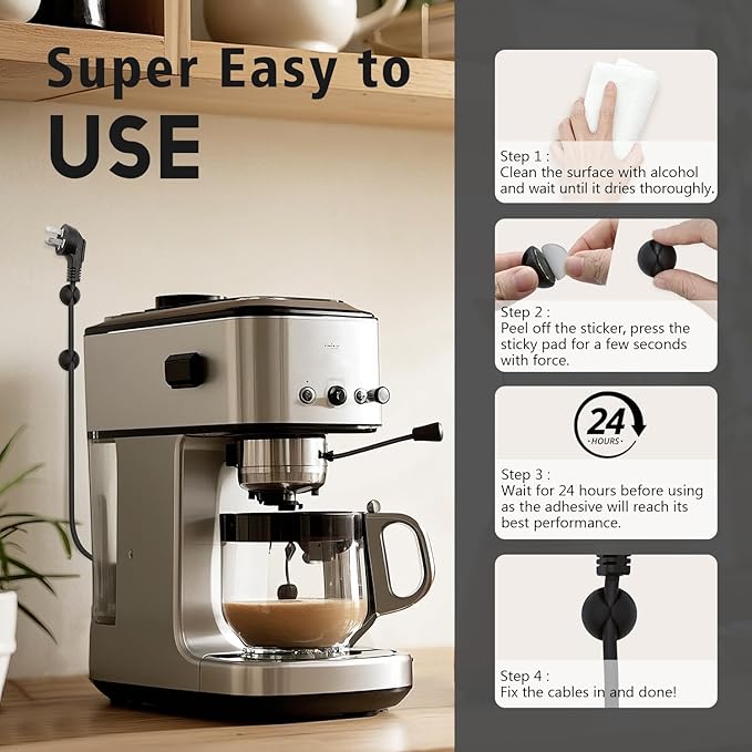 Black Cable Clips 9 PCS, Adhesive Cable Organizer Phone Charging Cord Holder, Wire Organizer for Desk