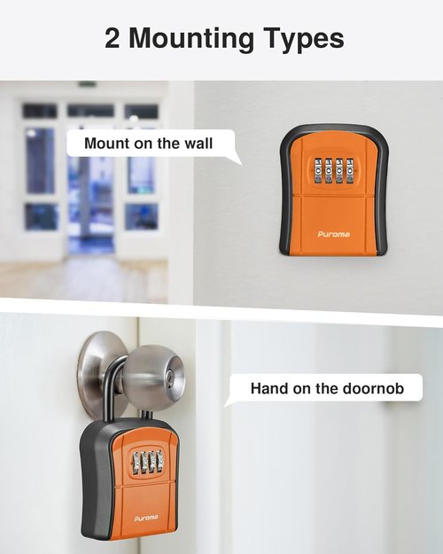Puroma Key Lock Box - Portable Wall-Mounted Combination Safe for House Keys | Resettable Code, Orange