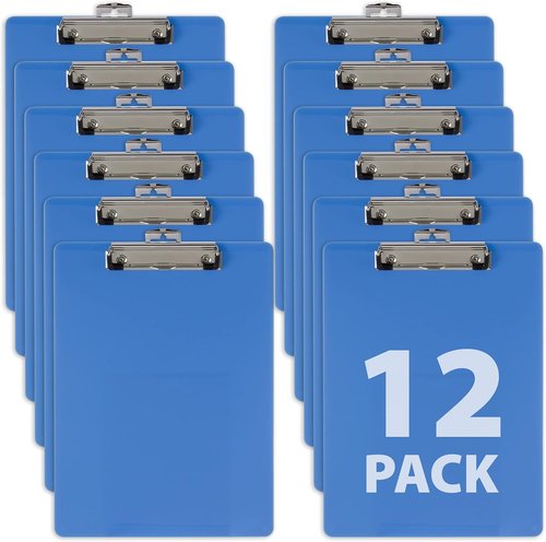 Officemate Plastic Clipboard - Letter Size, Arctic Blue | Pack of 12 for Office Organization