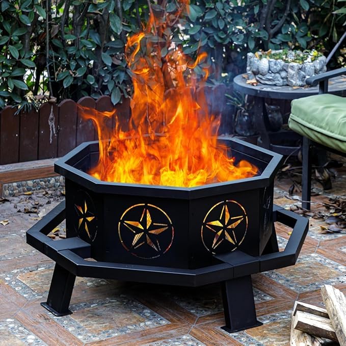 Verdeluxe 35 Inch Octagonal Outdoor Fire Pit,Wood Burning Fire Pit for Bonfire,Outside,Camping, Backyard, Patio