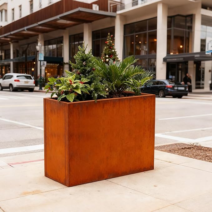 Corten Steel Metallic Heavy Planter 36" x 15" x 24" for Outdoor Plants Metal Outdoor Planter Spliced Flower Box with Partitions for Outside,Indoor,Garden (Corten, 36 * 15 * 24)