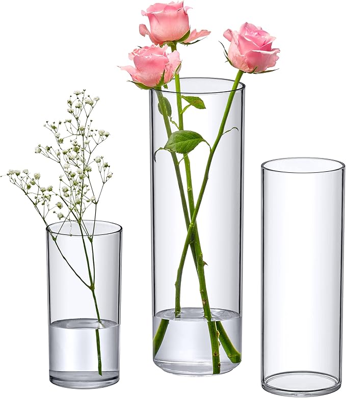 Amazing Abby - Viola Magra - Plastic Cylinder Vases (3-Piece Set), Acrylic Flower Vases for Wedding Centerpieces, Home Decorations, Office Ornaments, Shatter-Proof, 6" + 9" + 12" (H) (Not Glass)