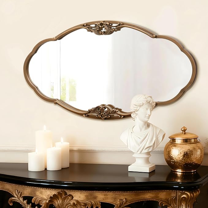 Besdomus Vintage Gold Wall Mirror: 33"x19.5" Baroque Antique Mirror - Vertical or Horizontal Hanging for Entryway/Bathroom/Living Room Wall Mounted - Ideal for Home Decor Enthusiast