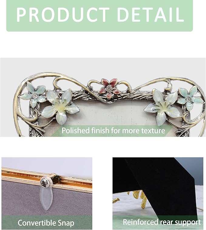 Vintage 4X6 Floral Picture Frames Luxury Unique Ornate Antique Metal Photo Frame of HD Glass for Tabletop/Wall Display Gifts for Women (Retro Colored Flowers)