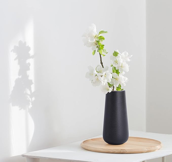 D'vine Dev 8 Inch Ceramic Flower Vase Textured Finishing, Minimalist Design for Kitchen, Bedroom, Living Room, Centerpieces, Office, Raven Grain, VS-XH-B-1