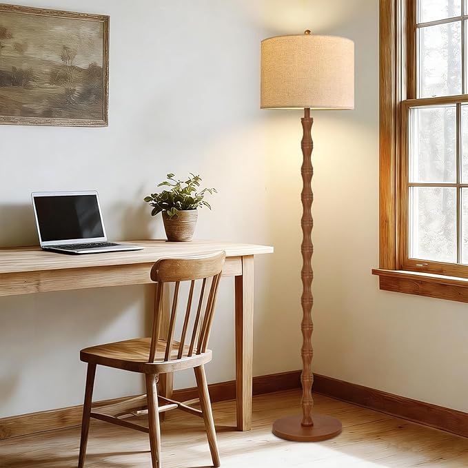 QIYIZM Wood Floor Lamp for Living Room,Bedroom,Vintage Standing Lamp with Remote Dimmable,Farmhouse Mid Century Tall Lamp Rustic Industrial Retro Floor Light Boho Bohemian