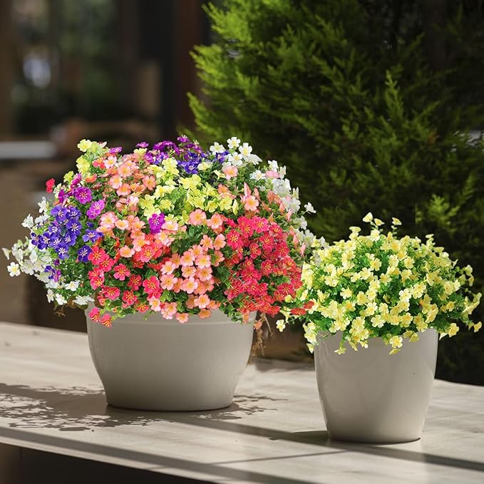18 Bundles Artificial Flowers for Outdoors No Fade Fake Plants Faux Flowers for Spring Summer Decor, UV Resistant Artificial Outdoor Plants for Outside & Indoor Planter Porch Balcony Patio Decor - Mix