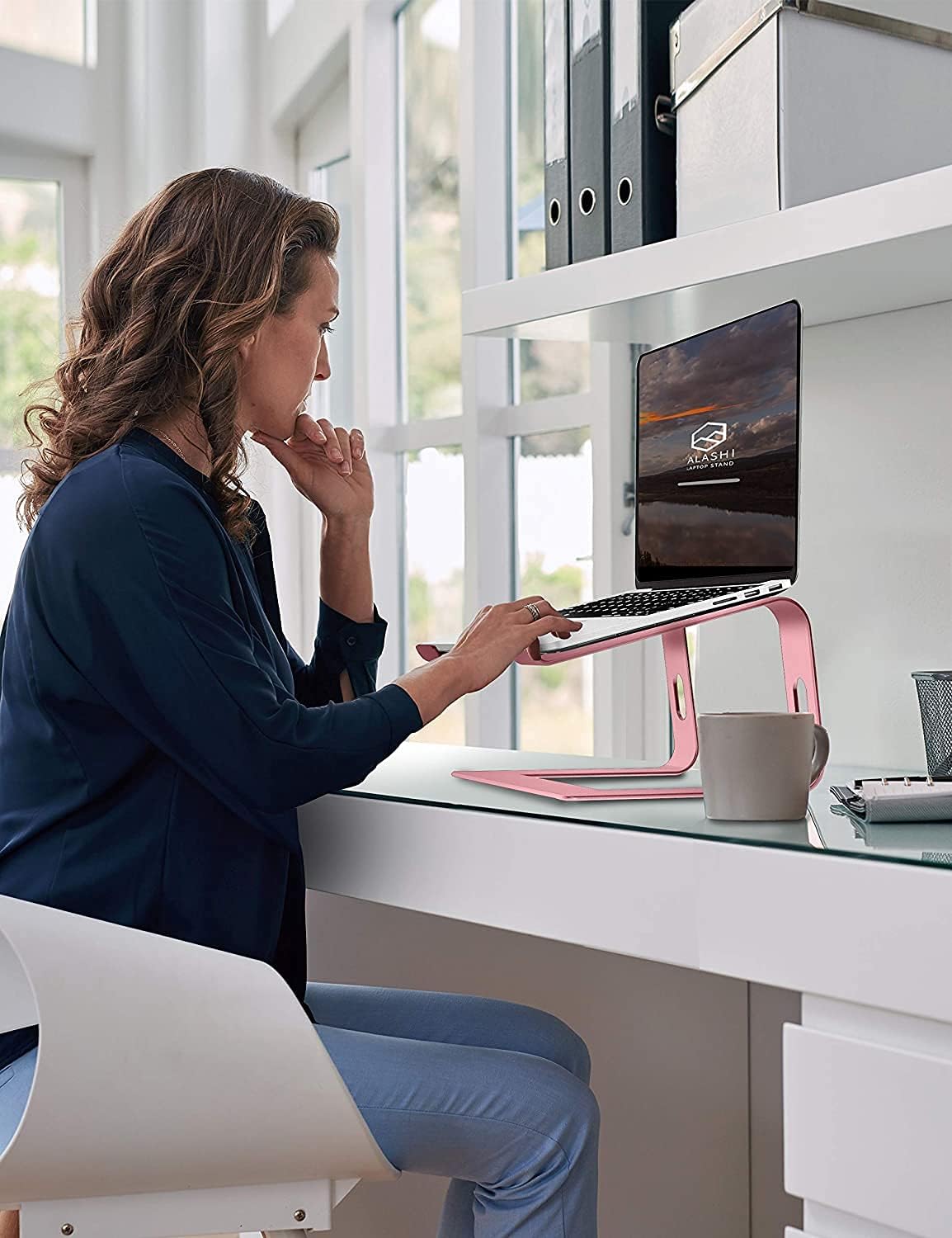 SOUNDANCE Laptop Stand - Ergonomic Aluminum Riser for 10 to 15.6 Inch Laptops | Stylish Gold Pink Finish