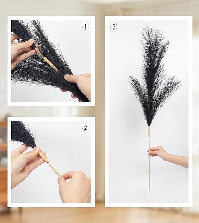 9 Pcs 45" Tall Pampas Grass Black Decor, Long Stem Artificial Flower Floor Vase Large Faux Floral Pompas Fake Plants Dried Bouquet Arrangement Vase Filler for Boho Home Wedding Decoration