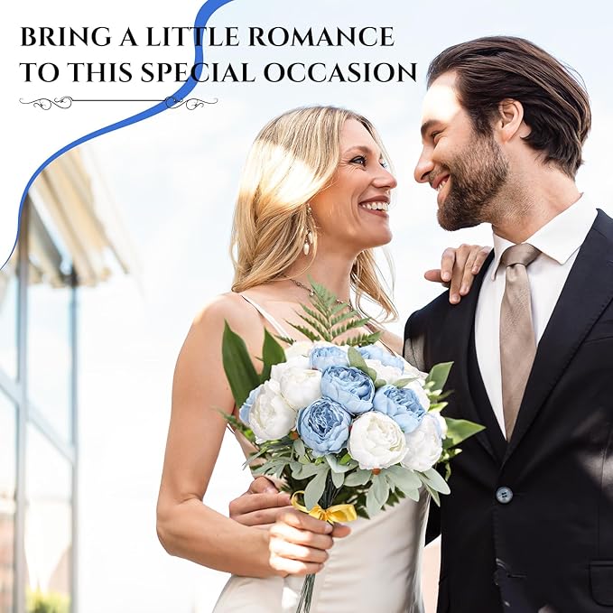 Zeyune 50Pcs Wedding Artificial Peonies 4 Inch Fake Silk Peony Faux Artificial Valentine Flower Bulk Rose Flower Head for Valentine Decoration Vintage Wedding Home Office(Blue and White)