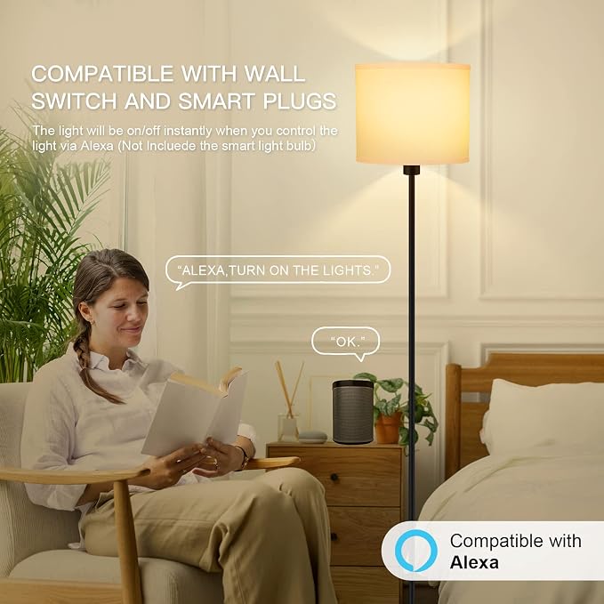 Floor Lamps for Bedroom, Small Standing Lamp with Bulb(12W, 2700K), White Lampshade, Foot Switch, Simple 59" Tall Pole Lamps for Kids Room/Girls Room/Boys Gift/Living Room/Classroom, Boho Reading Lamp