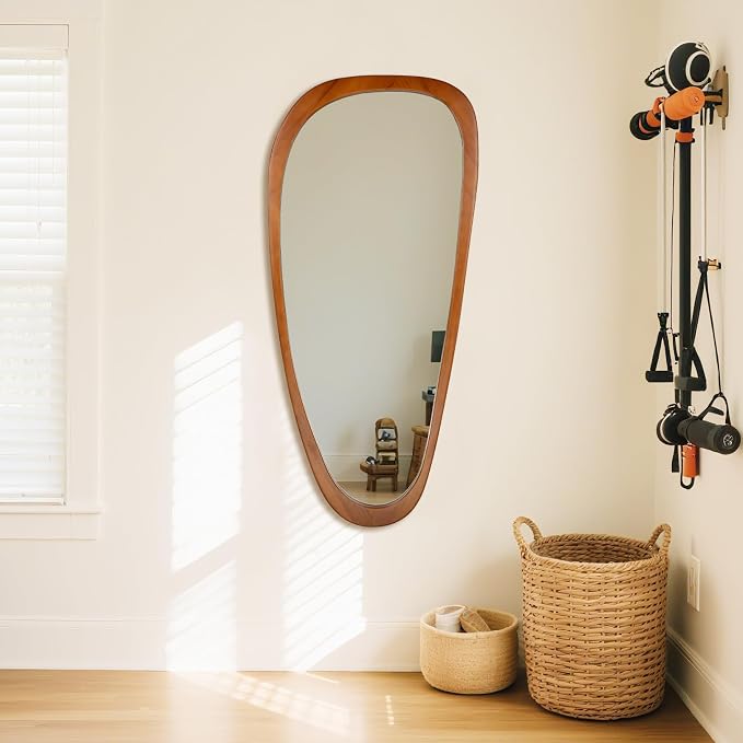 BOMINICA Full Length Irregular Wall Mirror, 48" x 22" Wooden Full Body Dressing Mirror Wall Mounted, Decorative Floor Mirror for Living Room, Bedroom, Entryway, Farmhouse, Home Decor