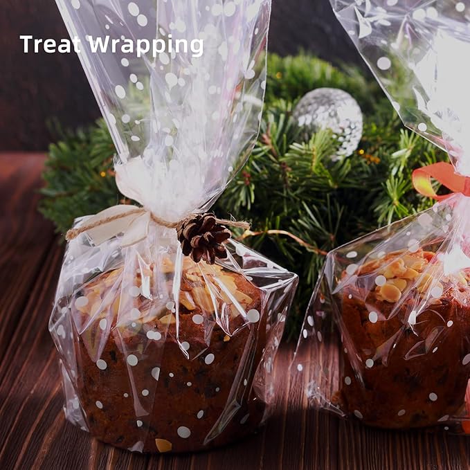 Motroce Clear Cellophane Wrap Roll, 100 Ft x 34 In White Dot Florist Paper Wrapper, Transparent 3Mil Thicker Cellophane Roll, Gift Baskets Wrap Cellophane Film for Gifts, Flowers, Christmas Wrapping