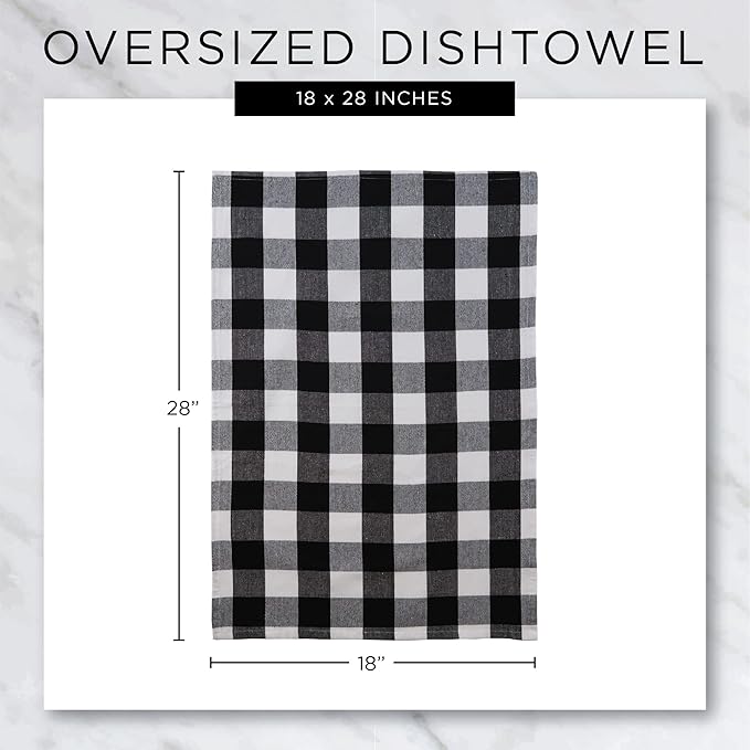 DII Cotton Dish Towel Set Damask Print, 18x28, Black, 2 Count