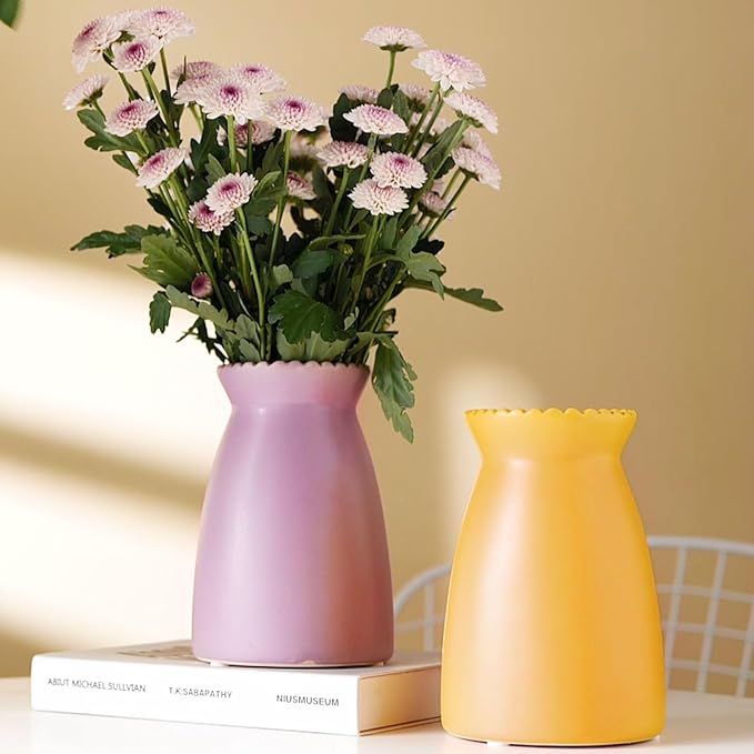 hjn Purpple Flower Vase – Minimalist Ceramic Vase, Decor Vases for Flowers/Centerpieces/Table/Office/Living Room/Bookshelf/Mantel-(Purple)