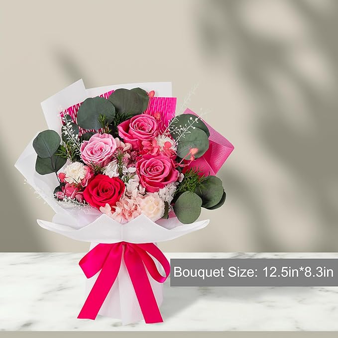Perfectione Roses 4 Roses Mixed Bouquet for Mother's Day, Flowers for Delivery, Preserved Flowers Birthday Gift for Women Mom Wife Grandma Her, Pink