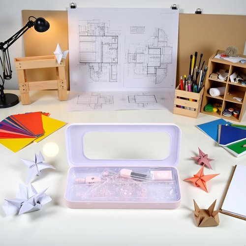 7Pcs Pink Geometry Math Drawing Set - Compass, Protractor & Rulers in Portable Box for Students
