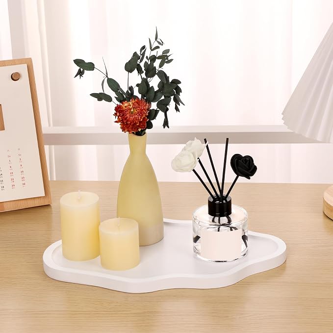 Small Decorative Tray Wood Decorative Serving Tray for Candles Perfume, Cloud Wooden Jewelry Tray Trinket Dish, Wooden Trays for Coffee Table Home Decor