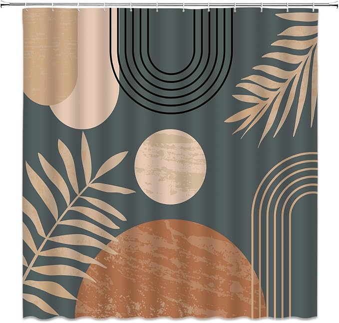 Mid Century Modern Shower Curtain Boho Grey Abstract Retro Aesthetic Fabric for Bathroom Decor Bathtub with Hooks (70" WX74.8 H)