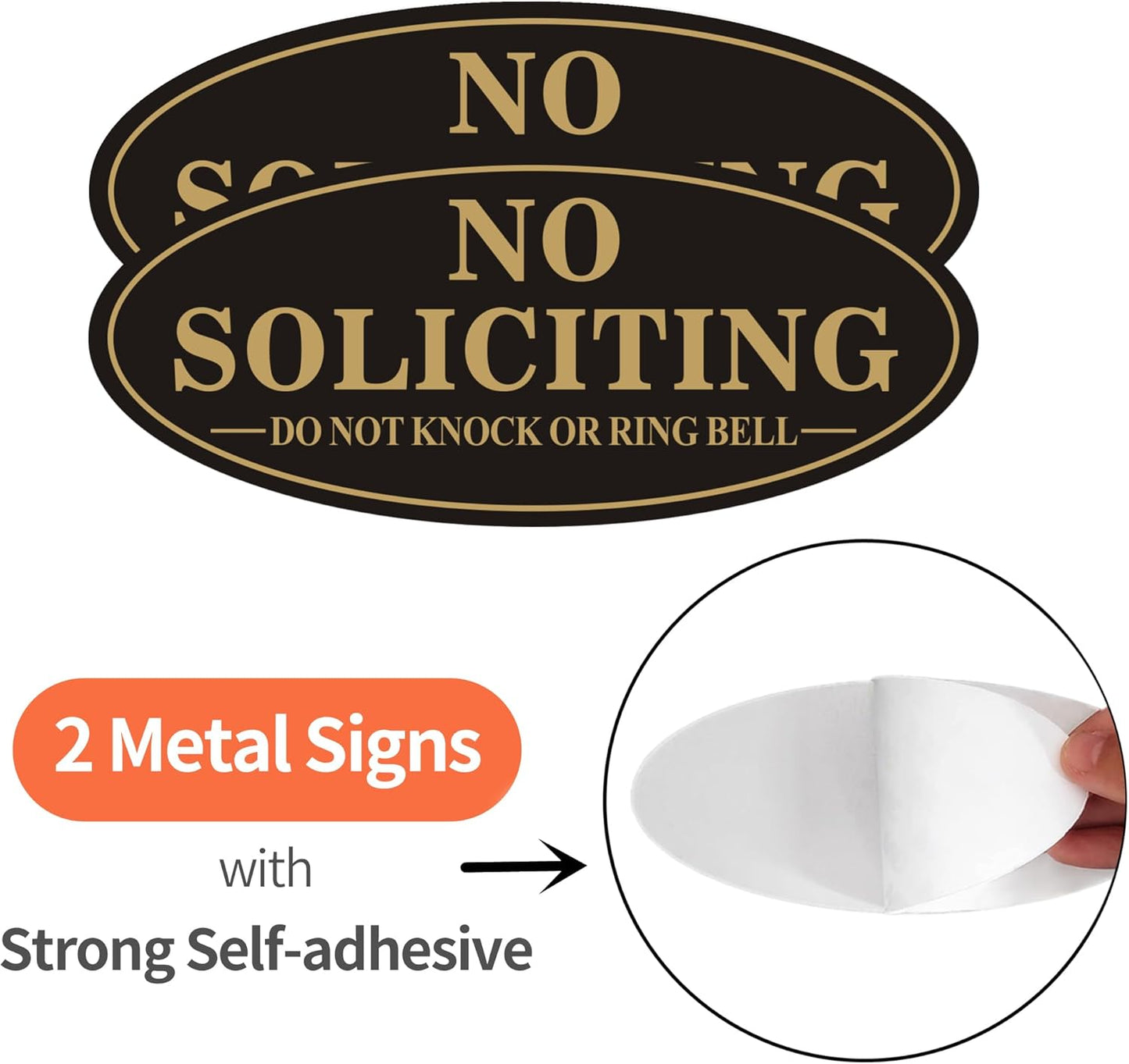 Skiennix No Soliciting Sign - Self-Adhesive Front Door Sticker | 2 Pack, Black/Gold, Small (5" x 2")