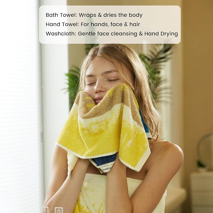 SEMAXE Bath Towel Set, 12 Piece Cotton Towel Set for Bathroom, More Towels for Family Use, Quick Dry with Hanging Loops, Easy Care, Coastal Ombre