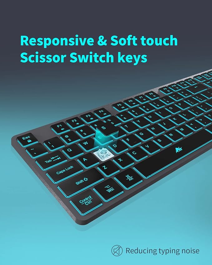 Wireless Backlit Keyboard, Rechargeable USB Silent Keyboard, 2.4G Cordless Full Size, Compatible with Apple iMac, MacBook and PC, Computer Laptop, Space Gray…