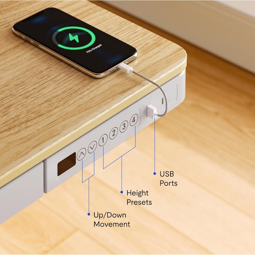 FLEXISPOT Electric Standing Desk - Adjustable Height with Drawer Storage & USB Ports | Natural Desktop & White Frame