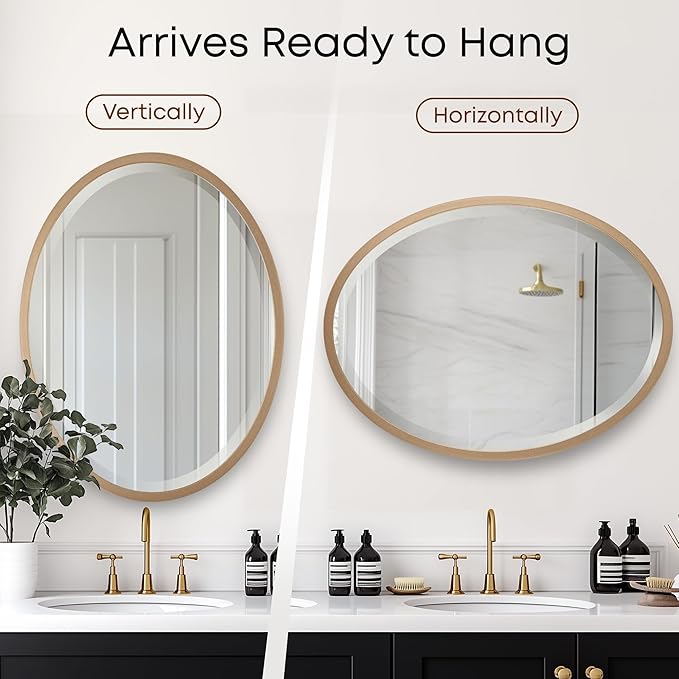 OVALCREST - Oval Wooden Beveled Wall Mirror for Home Decor, Bathroom, Vanity, Bedroom, Living Room, Hallway - London Style (Gold Spray) 17.1 x 13.1