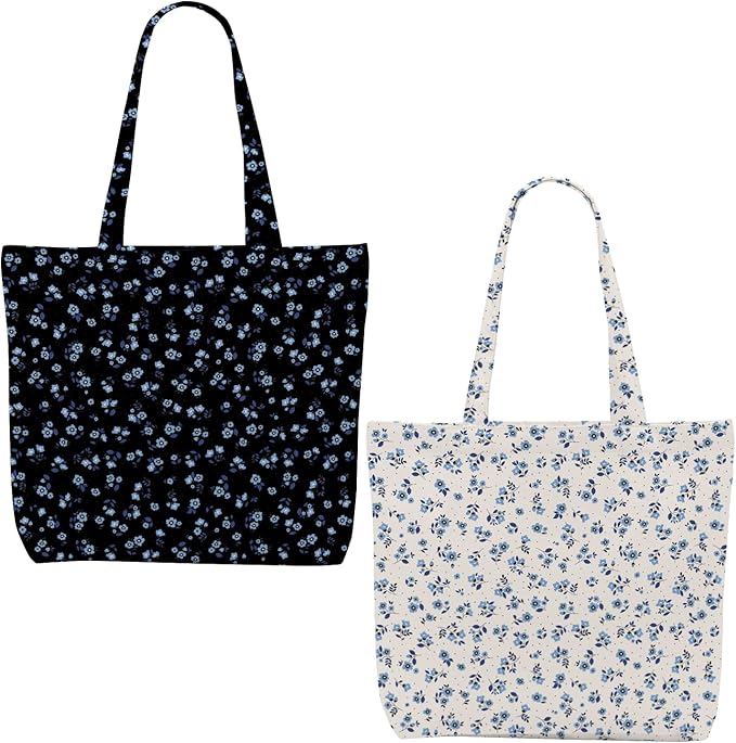 Decohim Multiple Packs Floral Japanese Print Canvas Tote Bag Reusable Grocery Bags Gifts for Women Girls Birthday Christmas
