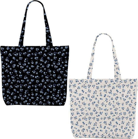 Decohim Multiple Packs Floral Japanese Print Canvas Tote Bag Reusable Grocery Bags Gifts for Women Girls Birthday Christmas