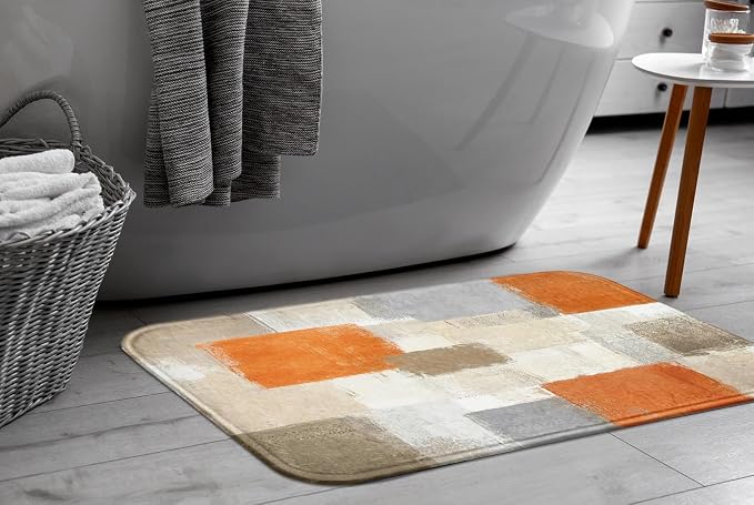 Britimes Bath Mat for Bathroom Orange Gray Abstract Pattern Geometric Bath Rug Floor Mat Bathroom Decorations 16x24 inches for Kitchen Bedroom Indoor