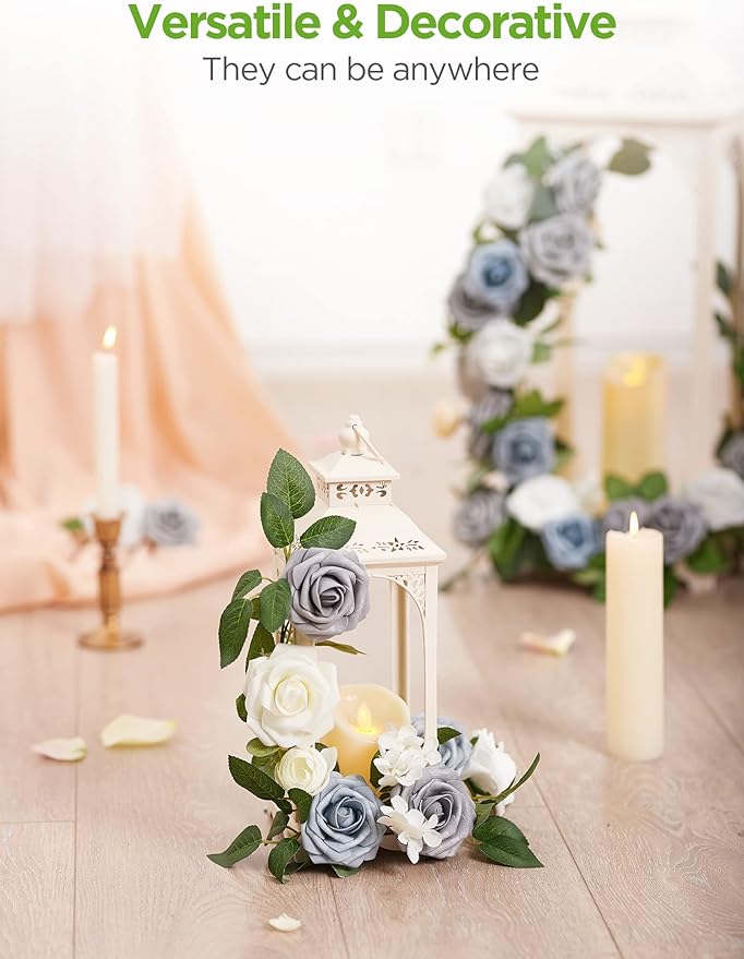 InnoGear Artificial Flowers, 50 Pcs Ivory White Foam Fake Roses Bulk with Stems for Decoration DIY Wedding Bouquets Centerpieces Bridal Shower Party Christmas Tree