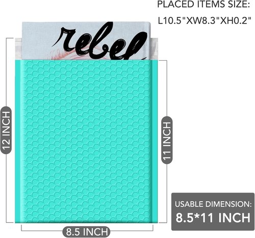 GSSUSA Teal Bubble Mailers - 8.5x12 Inches | 500 Pack of Padded Poly Envelopes for Secure Shipping
