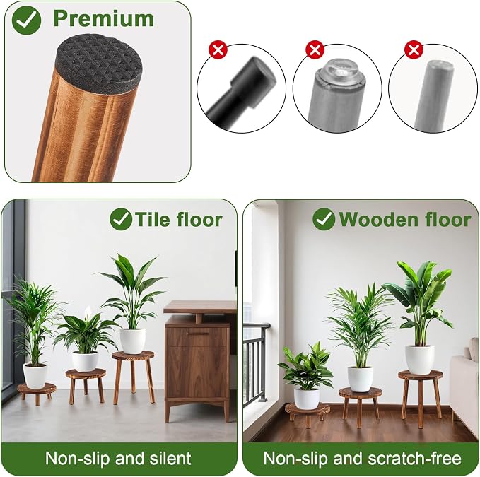 3-Pack Wood Plant Stands Indoor Outdoor, Mid-Century Modern Wooden Plant Stool for 6-11 Inch Pots, Tall Corner Plant Shelf Flower Pot Holder Table for Living Room, Balcony, Patio Decor
