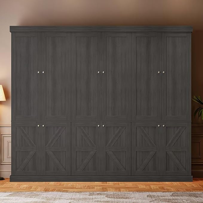 Vyre 70.8" Tall Bookshelf with Doors, Farmhouse Modular Bookcase with 4-Tier Adjustable Shelves, Large Storage Cabinet for Home Office, Living Room, Black