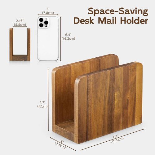 Acacia Wood Mail Organizer - Stylish Desk Mail Holder & Bathroom Tampon Storage | Elegant Decor