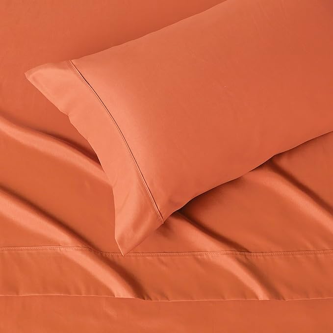 Amazon Basics Lightweight Super Soft Easy Care Wrinkle Free Microfiber 3 Piece Bed Sheet Set with 14-Inch Deep Pockets, Twin, Brick, Solid, Kids, Men & Women Bedding