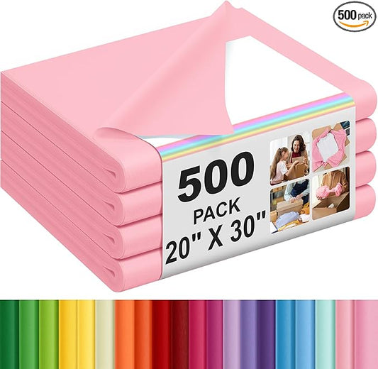 Qilery 500 Sheets Light Pink Tissue Paper Bulk for Gift Bags 20 x 30 Inch Acid Free Packaging Wrapping Decoupage Paper Sheets for Christmas Decoration DIY Crafts, Wedding, Packing Supplies for Moving