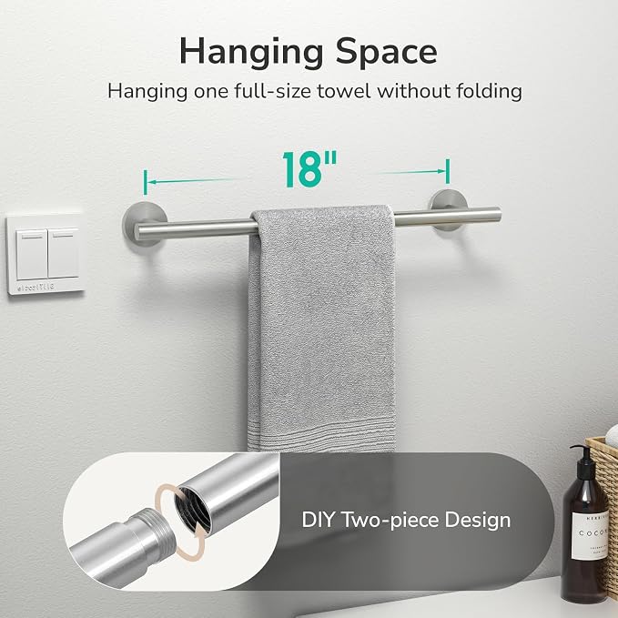 USHOWER Brushed Nickel Towel Bar, 18-Inch Towel Rack for Bathroom Wall Mounted, Thicken SUS304 Stainless Steel Towel Rod Modern Home Decor (Total Length 20-Inch)