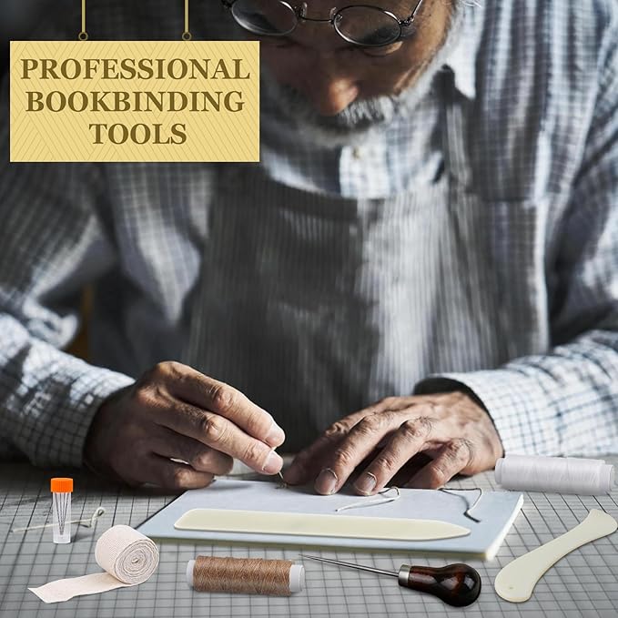 JUPEAN Book Binding Kits 24 Pcs Bookbinding kit Bookbinding Supplies with Bone Folders Tool Binding Ribbon Waxed Thread for Beginners