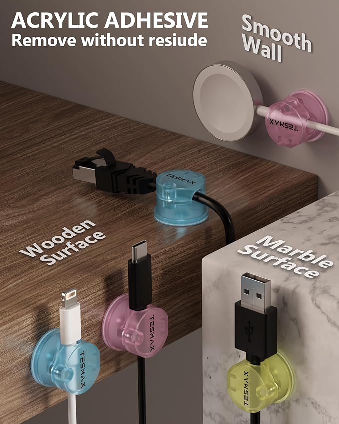 Magnetic Cable Clips 360° Rotation Cord Holder, 12 Pack Cord Organizer 1s Lock Cable Smooth Adjustable Desk Organizers and Accessories, Adhesive Cord Clips for Nightstand,Phone,Wall,Car,Home Office