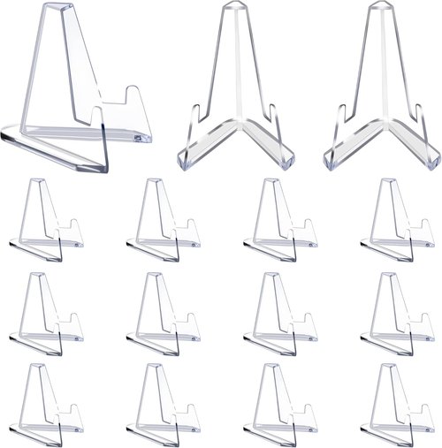 Jansburg Acrylic Card Display Stands - 15 Pack Mini Holders for Sports Cards & Medals | 2.08-Inch Tall