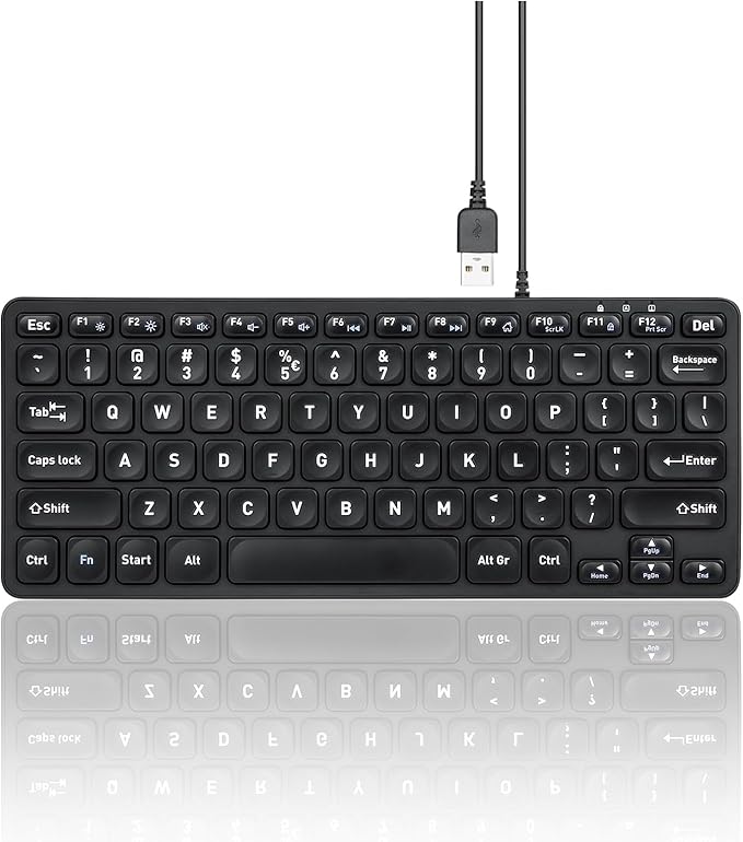 Perixx PERIBOARD-432 Wired Mini USB Keyboard - X Type Scissor Keys - Big Print Keys - US English, Black