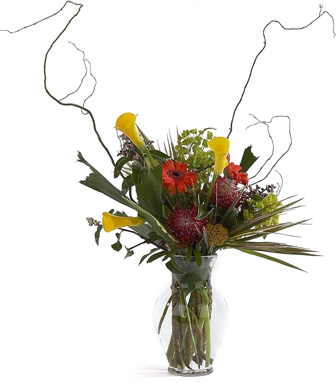 Floral Supply Online 10 5/8" Spring Garden Vase and Flower Guide Booklet- Decorative Glass Flower Vase for Floral Arrangements, Weddings, Home Decor or Office. (Clear)