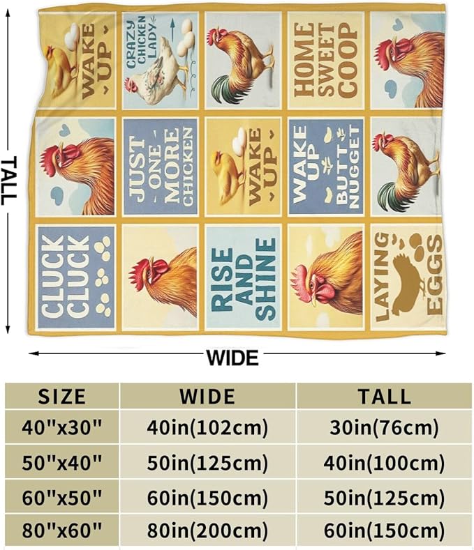 Chicken Blanket Rooster Throw Blanket Farm Animal Soft Cozy Fleece Fuzzy Stuffed Plush Flannel Gifts for Girls Women Boys Kids Adults 40''x50''