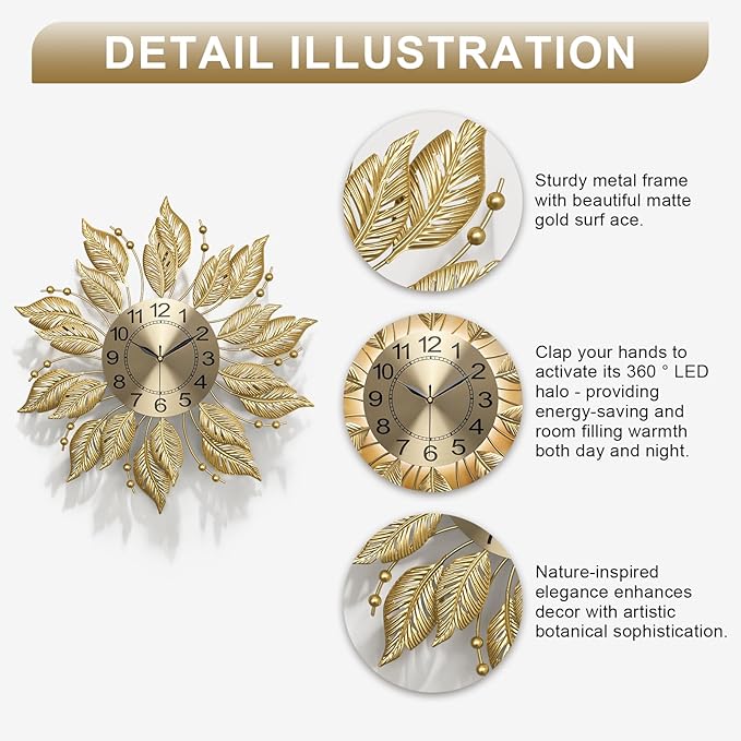27" Gold Mid Century Modern Wall Clock，Battery Operated Decorative Decorative Metal Wall Clock for Living Room/Bedroom/Office/Bathroom Wall Art&Clocks