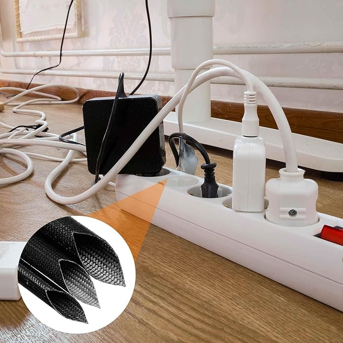 MECCANIXITY 20ft Braided Cable Sleeve, 5/16" ID 200C High Temperature 1500V Fiberglass Wire Insulation Cord Protector Organizer Wires Management for Motor Engine Fuel Line, Black